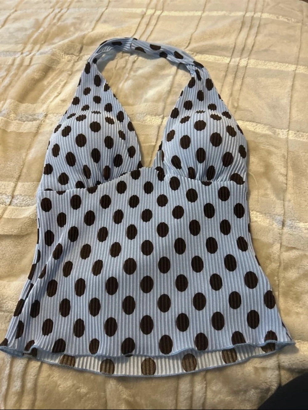 Papermoon Light Blue Halter Camisole with Brown Polka Dots